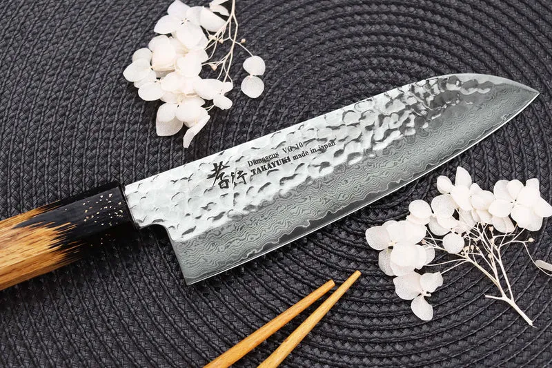 Couteau santoku 17cm japonais Sakai Takayuki Kashi Urushi VG10 damas