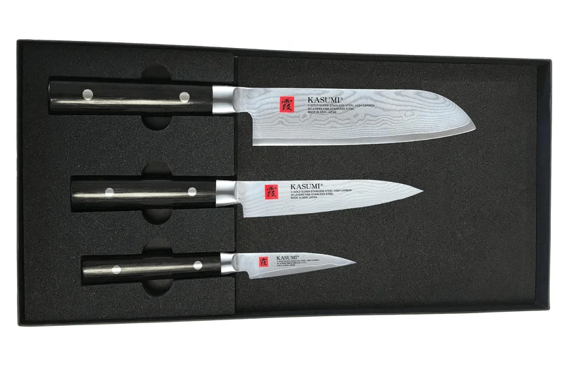 Coffret 3 couteaux japonais Kasumi Standard lames Damas