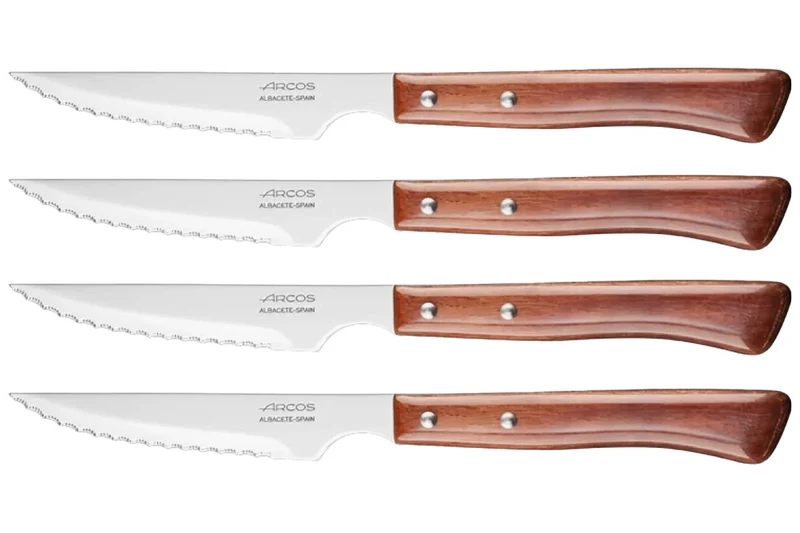 Coffret de 4 couteaux à steak/pizza Arcos lame dentelée 11cm manche en bois de hêtre compressé