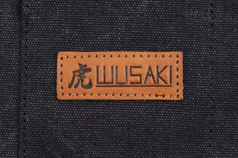 Tablier de cuisine Wusaki en toile noire charbon et cuir 83x67,5cm - Taille unique
