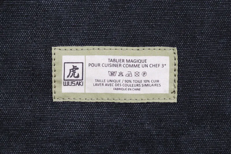 Tablier de cuisine Wusaki en toile noire charbon et cuir 83x67,5cm - Taille unique