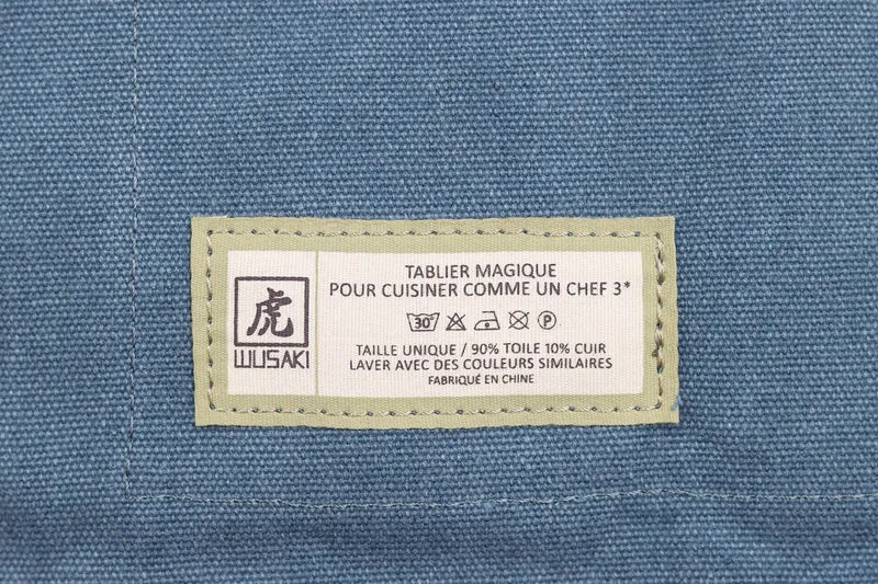 Tablier de cuisine Wusaki en toile bleue et cuir 83x67,5cm - Taille unique