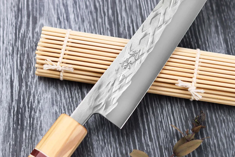 Couteau sujihiki 24cm japonais artisanal Yuzo SLD olivier et sequoia