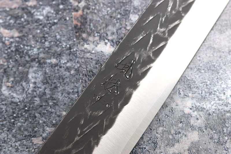 Couteau sujihiki 27cm japonais artisanal Yuzo Black SLD ébène et cognassier