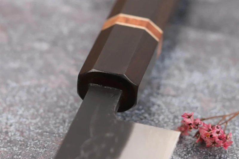 Couteau sujihiki 24cm japonais artisanal Yuzo Black SLD ébène et cognassier