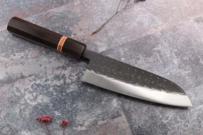 Couteau santoku 16,5cm japonais artisanal Yuzo Black SLD ébène et cognassier