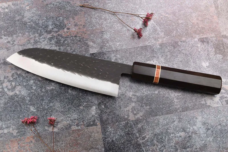 Couteau santoku 16,5cm japonais artisanal Yuzo Black SLD ébène et cognassier