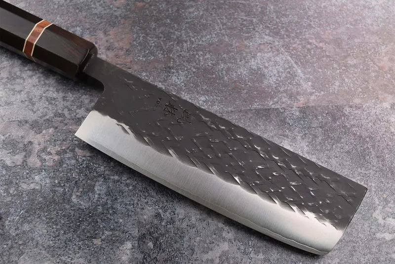 Couteau nakiri 16,5cm japonais artisanal Yuzo Black SLD ébène et cognassier