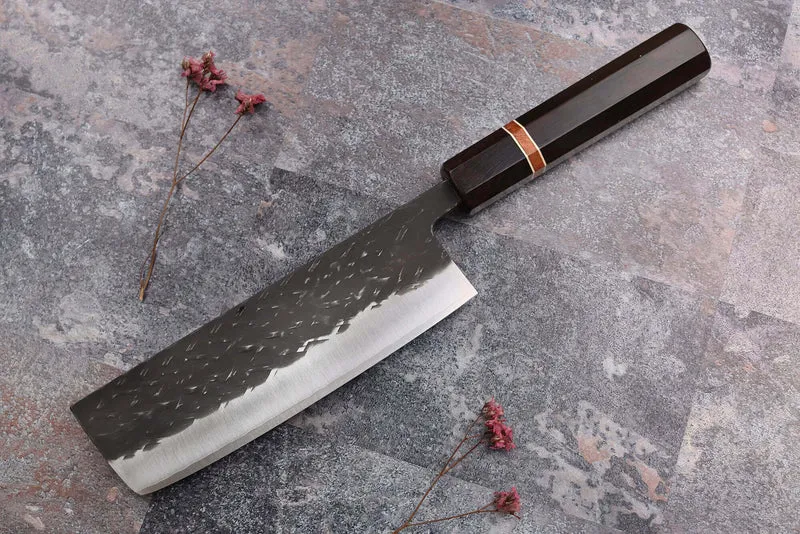 Couteau nakiri 16,5cm japonais artisanal Yuzo Black SLD ébène et cognassier