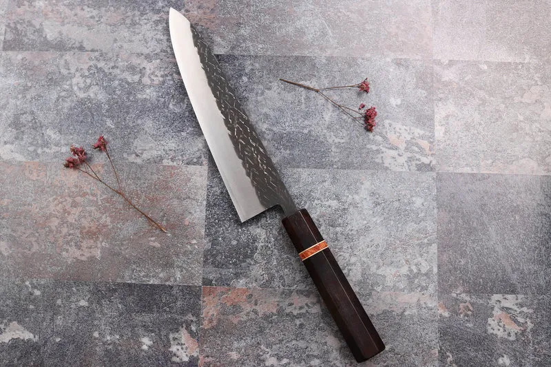 Couteau de chef 21cm japonais artisanal Yuzo Black SLD ébène et cognassier