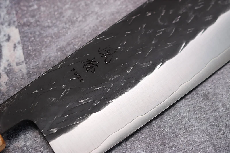 Couteau nakiri 16,5cm japonais artisanal Yuzo Black SLD ébène et olivier