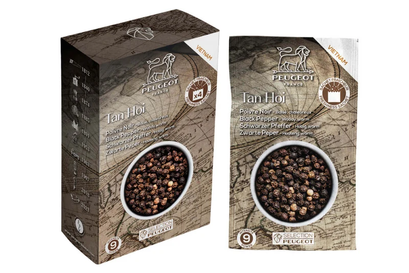 Coffret de 4 sachets fraîcheur Peugeot poivre noir Tan Hoi du Vietnam - 4x20g