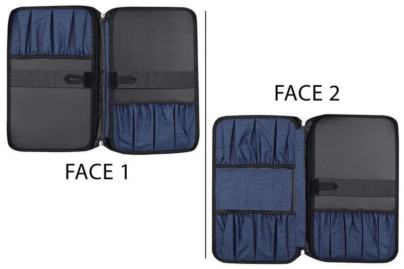 Mallette vide Wusaki bleue pour 21 couteaux et ustensiles + 1 grande poche de rangement