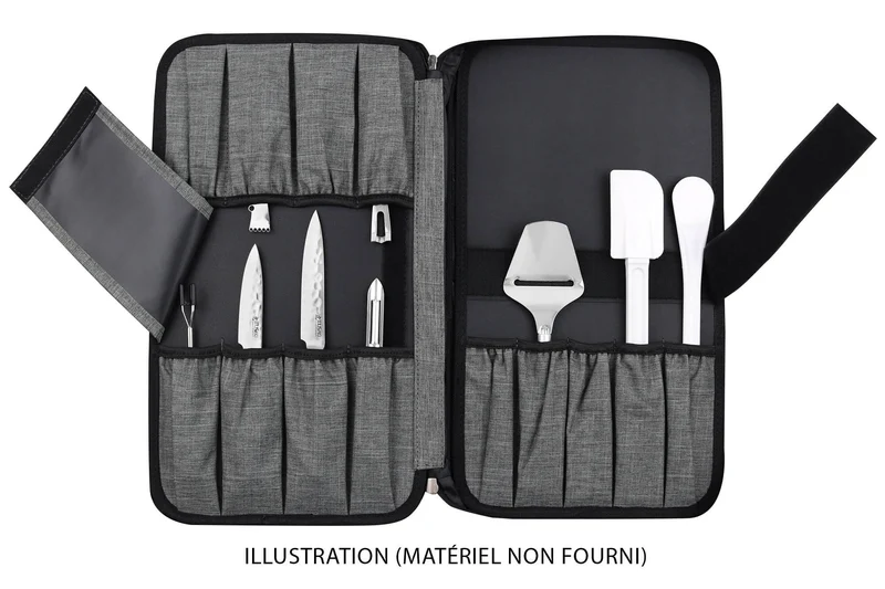 Mallette vide Wusaki grise pour 21 couteaux et ustensiles + 1 grande poche de rangement