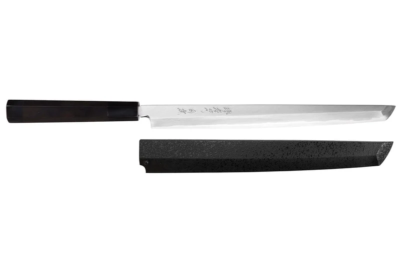 Couteau sakimaru takohiki japonais artisanal 27cm Sakai Takayuki Byakko manche en ébène + étui