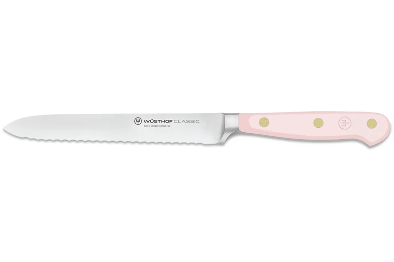 Couteau à saucisson Wusthof Classic Colour Pink Himalayan Salt forgé lame crantée 14cm