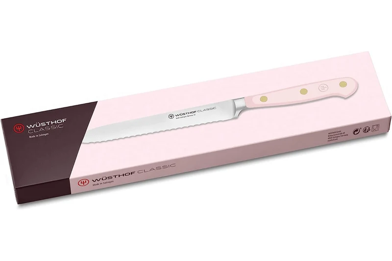 Couteau à saucisson Wusthof Classic Colour Pink Himalayan Salt forgé lame crantée 14cm