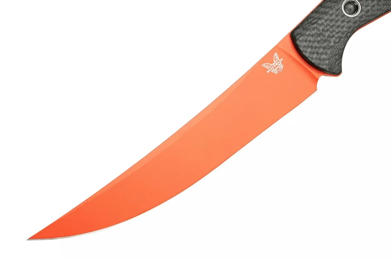 Couteau Benchmade Meatcrafter 15500OR-2 lame orange 15,4cm manche aluminium/carbone gris + étui