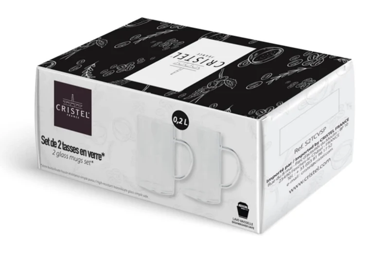 Set 2 tasses à café Cristel en verre borosilicate