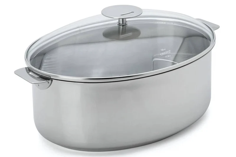 Faitout ovale Cristel Mutine amovible 30cm + grille en inox et couvercle en verre