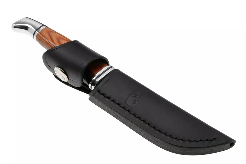 Couteau Buck 0102CCS1 Woodsman Heritage Series lame 10cm manche en cocobolo + étui en cuir