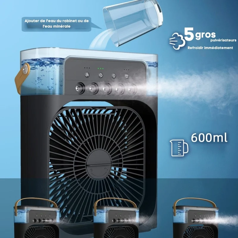 Mini Rafraîchisseur d'Air 3-en-1 — Ventilateur, Brumisateur, Humidificateur (USB)