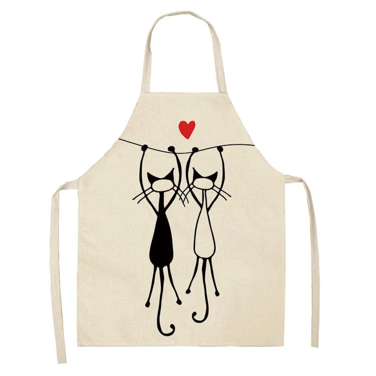Tablier de Cuisine Chaton Mignon Imprimé Japonais Lin Coton Meow