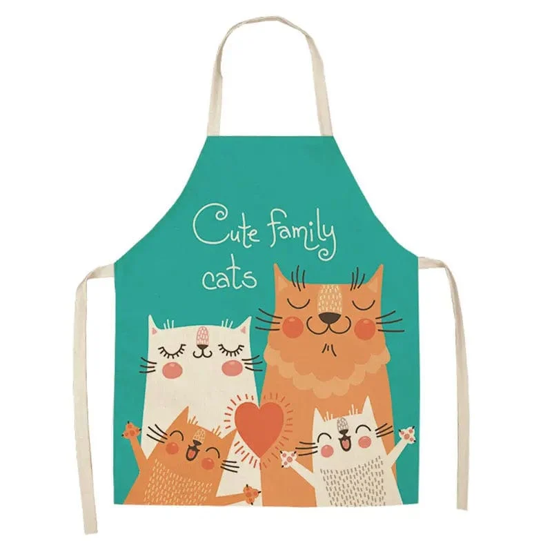 Tablier de Cuisine avec Impression de Chat Mignon, Lin Coton