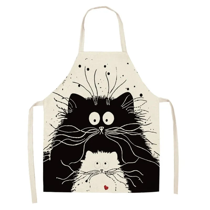 Tablier de Cuisine Chat Japonais Imprimé en Lin pour Adulte