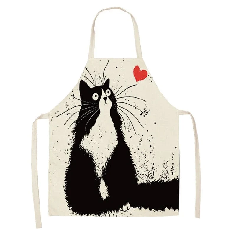 Tablier de Cuisine Chat Mignon en Coton Lin Imprimé Japonais