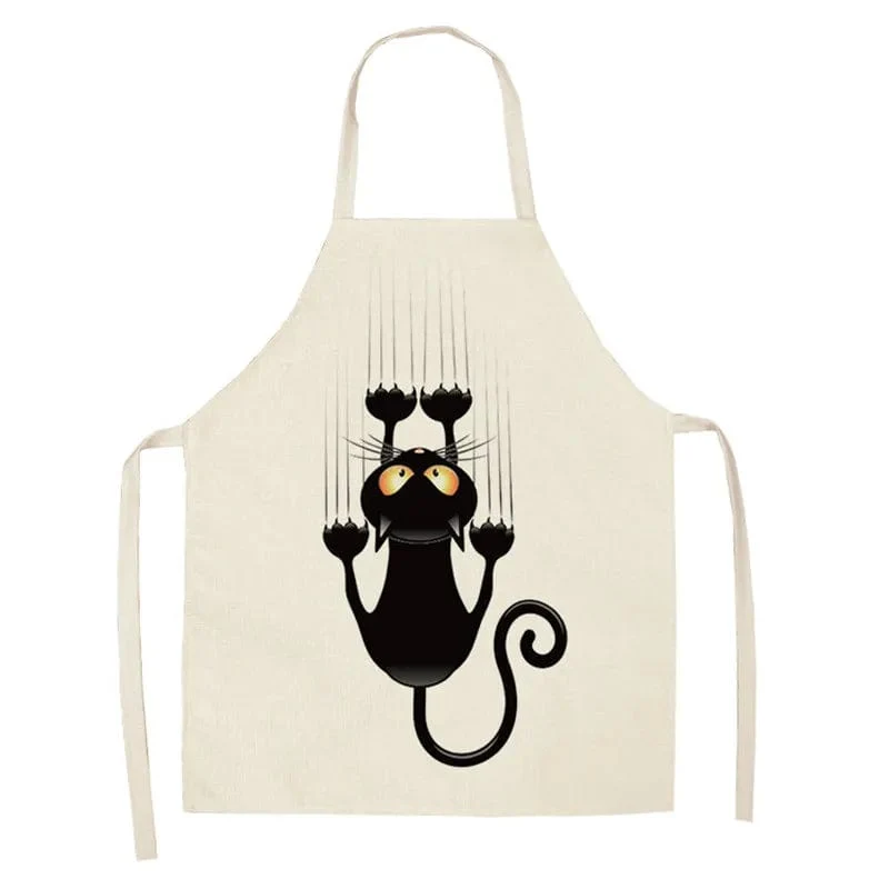 Tablier de Cuisine Chat Mignon en Coton Lin Imprimé Japonais