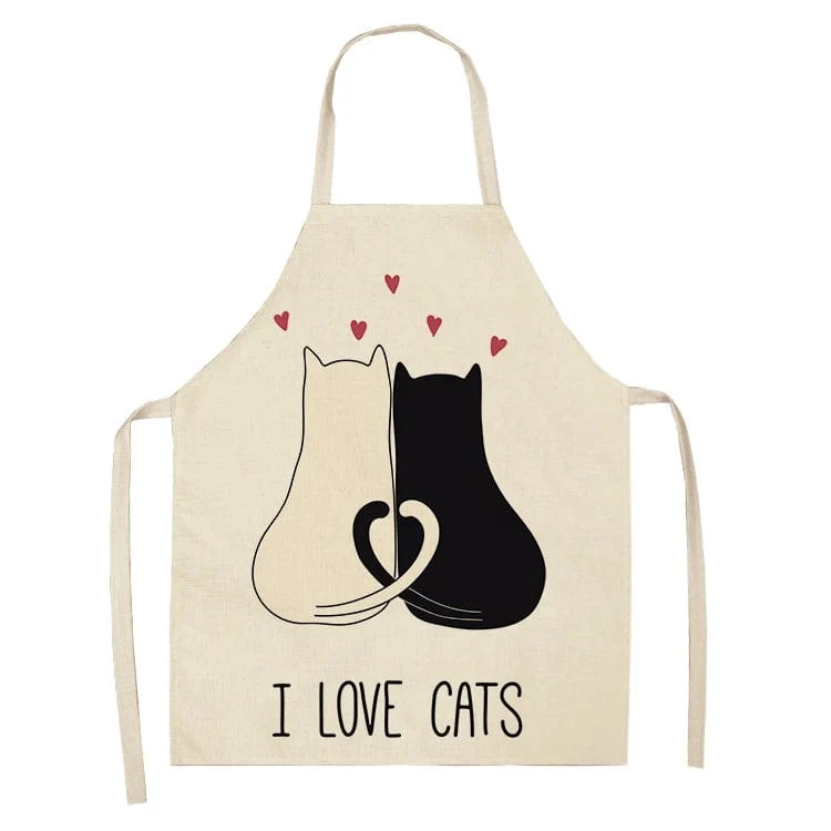 Tablier de Cuisine Japonais avec Chaton Imprimé en Lin - Chat Griffeur