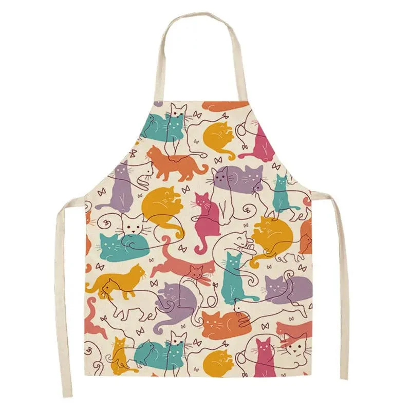 Tablier de Cuisine Japonais avec Chaton Imprimé en Lin - Chat Griffeur