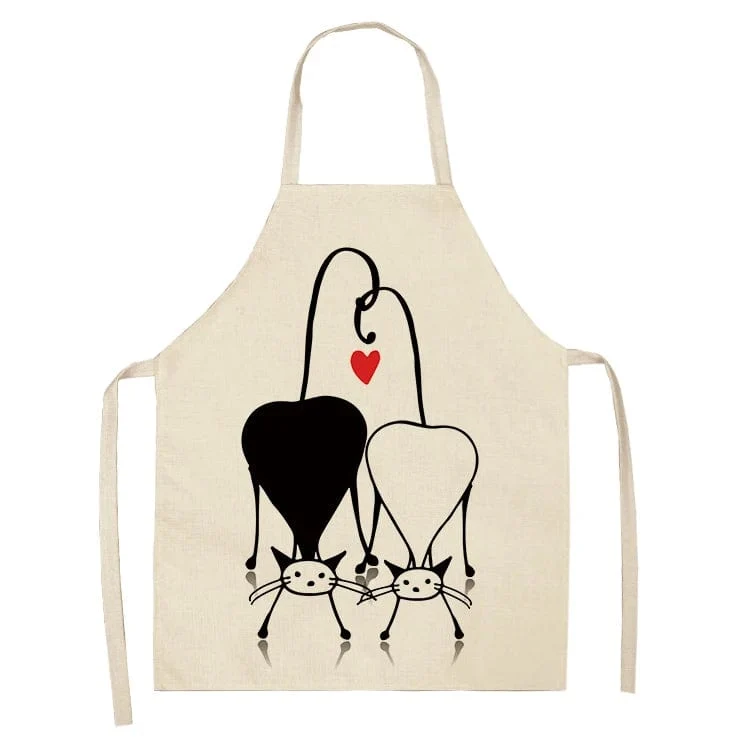 Tablier de Cuisine Japonais avec Chaton Imprimé en Lin - Chat Griffeur