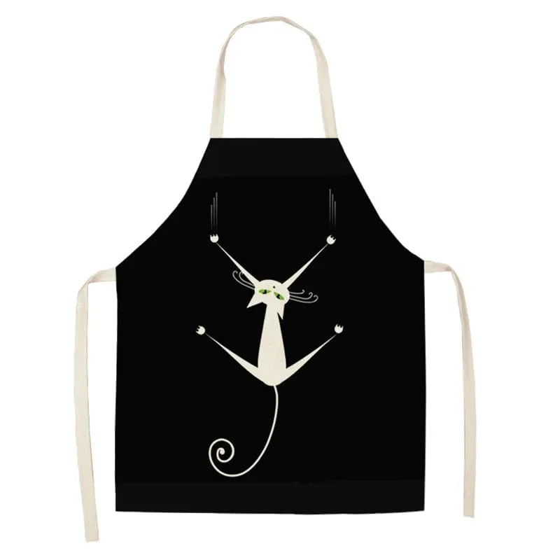 Tablier de Cuisine Japonais avec Chaton Imprimé en Lin - Chat Griffeur