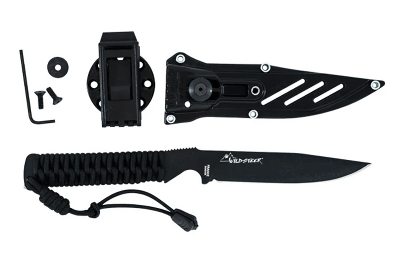 Couteau Wildsteer Wild Tech4 XL WT4XL3113 lame noire 11,5cm manche paracorde noire + étui en POM