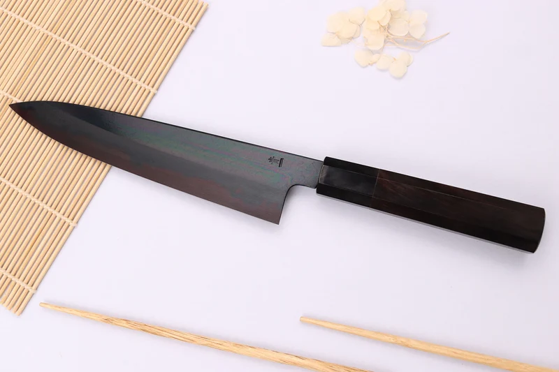 Couteau de chef japonais artisanal Kagekiyo Yoshikazu Tanaka Black Damas Aogami 21cm
