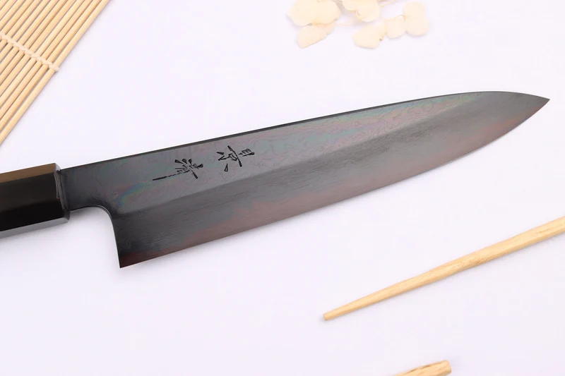 Couteau de chef japonais artisanal Kagekiyo Yoshikazu Tanaka Black Damas Aogami 21cm