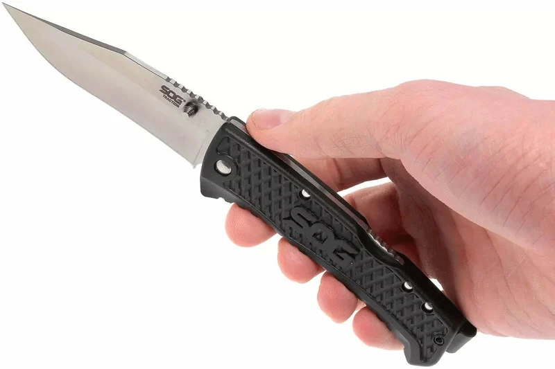 Couteau pliant SOG Traction SGTD1011 manche en nylon/fibres de verre noir antidérapant 11,4cm