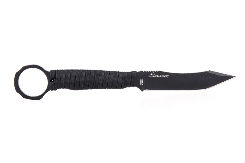 Couteau Wildsteer Scorpion SCO3113 lame noire tanto 8,4cm manche paracorde noir + étui Kydex