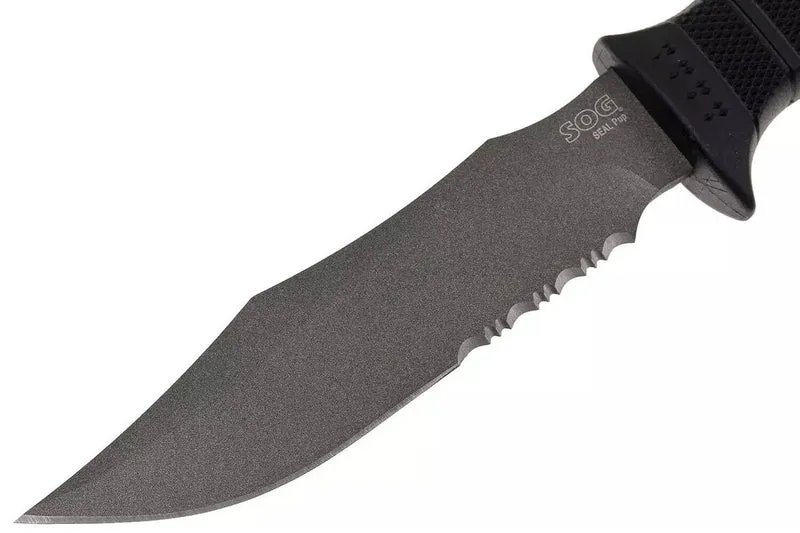 Couteau SOG Seal Pup SGM37N lame semi-dentée 12cm manche en nylon/fibres de verre noir + étui