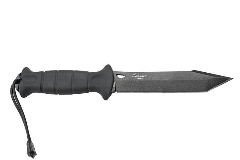 Couteau Wildsteer Sherkan SHE3113 lame noire tanto 13,5cm manche tactiprène noir + étui en POM/nylon