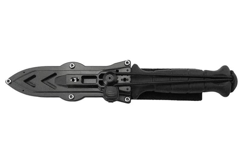 Couteau Wildsteer Sherkan SHE3113 lame noire tanto 13,5cm manche tactiprène noir + étui en POM/nylon