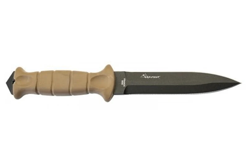 Couteau Wildsteer SAS SAS3115 lame noire double tranchant 13,7cm manche tactiprène Coyote avec brise-vitre + étui en POM/nylon