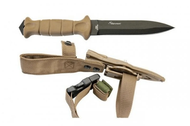 Couteau Wildsteer SAS SAS3115 lame noire double tranchant 13,7cm manche tactiprène Coyote avec brise-vitre + étui en POM/nylon