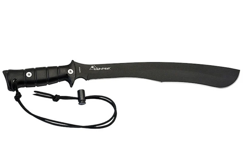 Machette kukri Wildsteer W Tiger WTIG3113NM 45cm lame noire manche Kraton noir + étui en nylon MOLLE