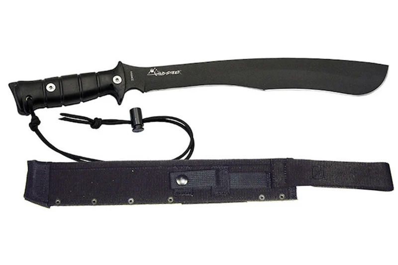 Machette kukri Wildsteer W Tiger WTIG3113NM 45cm lame noire manche Kraton noir + étui en nylon MOLLE