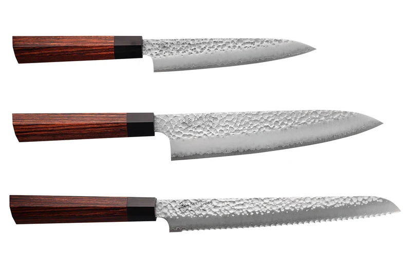 Coffret de 3 couteaux japonais Kanetsugu Heptagon Uto universel, chef et pain