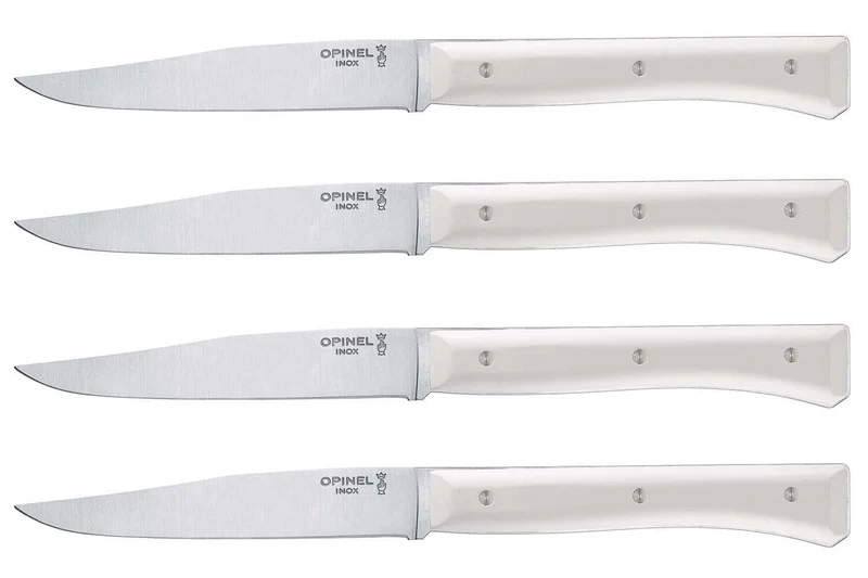 Coffret 4 couteaux de table Opinel Facette manche VittEr® blanc lame 11cm inox lisse