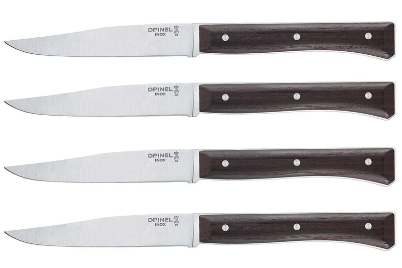Coffret 4 couteaux de table Opinel Facette manche frêne sombre lame 11cm inox lisse